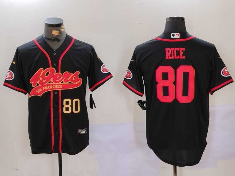 Mens San Francisco 49ers #80 Jerry Rice Black With Patch Cool Base Stitched Baseball Jerseys->san francisco 49ers->NFL Jersey